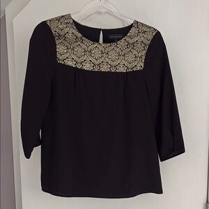MM Couture Black and Gold Embellished 3/4 Sleeve Blouse